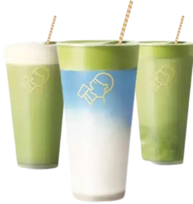 Cloud Coconut Blue, Supreme Matcha Latte, and Cloud Matcha Latte from the HeyTea 