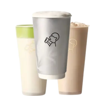 Three classic HeyTea drinks including Jasmine Latte, Matcha Cloud Jasmine Latte, and Black Tea Latte