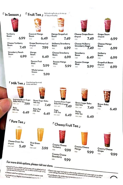 Home Heytea store Australia menu card