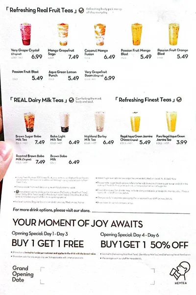 Home Heytea store UK menu card
